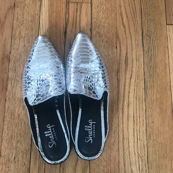 Shellys London Metallic Silver Snake Print Mules - Picture 4 of 5